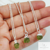 Dainty Natural Raw Peridot Gemstone Pendant, Silver Plated Charms Pendants Necklace, Boho Minimalist Jewelry, Hippie Raw Crystal Necklace